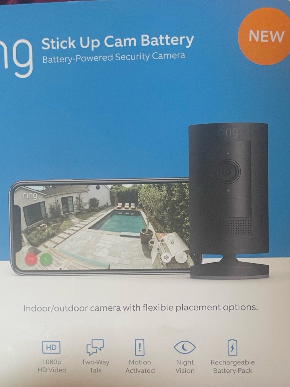 Ring Stick Up Cam Battery - Black and Blue Packaging